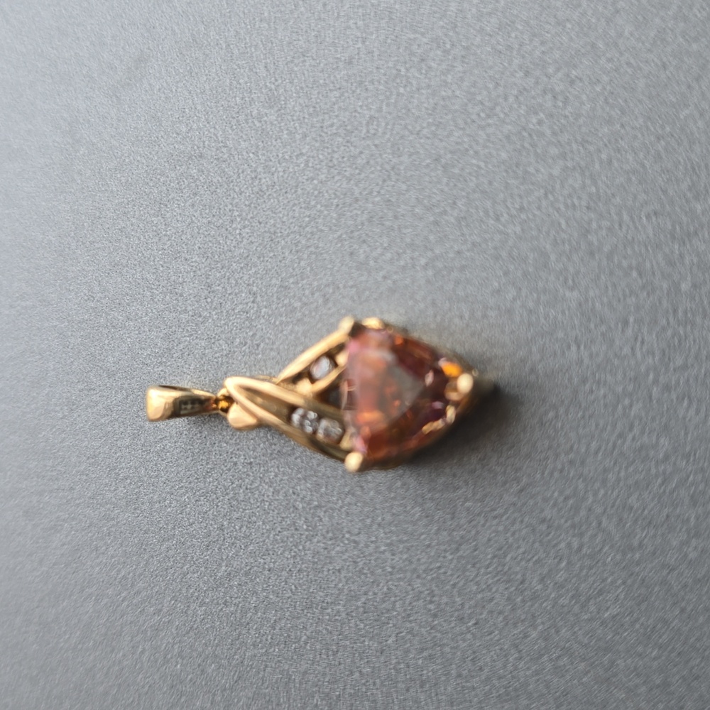 Very Vintage. Elegant 10k Gold Trillion Cut Cognac Topaz  w/CZ Accents Pendant